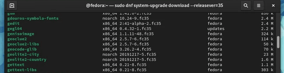 Fedora 35 upgrade packages