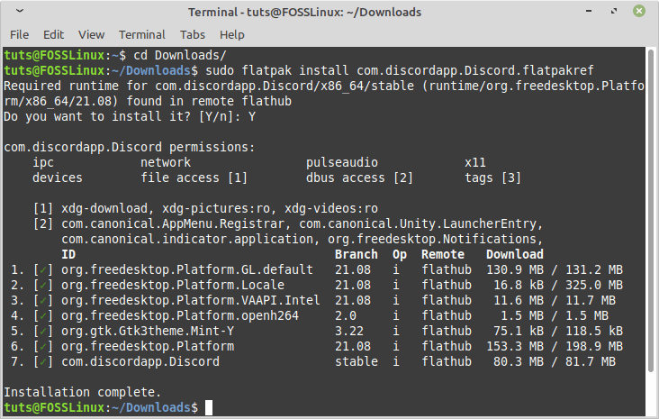 Installing Discord using Flatpak