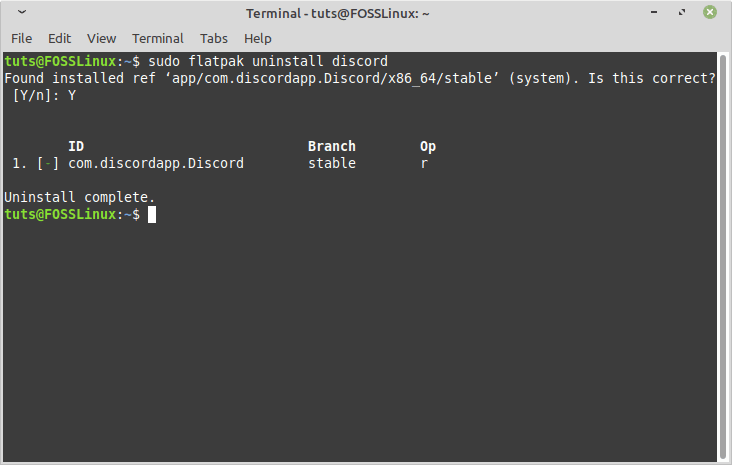 Uninstalling Discord using Flatpak