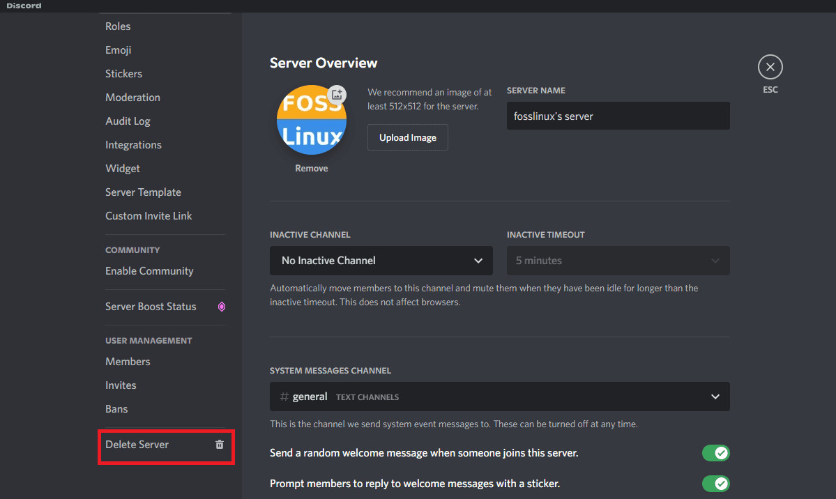 select delete server