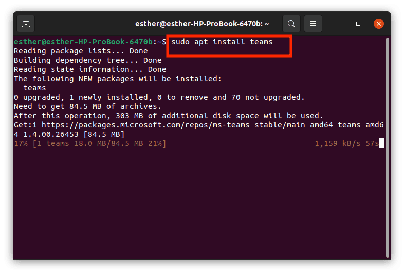 sudo apt install install teams using terminal