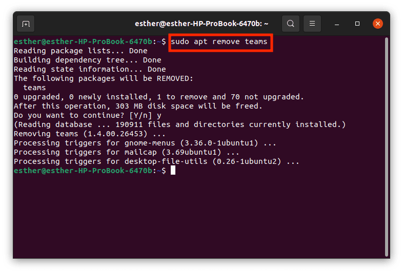 sudo apt remove teams from ubuntu