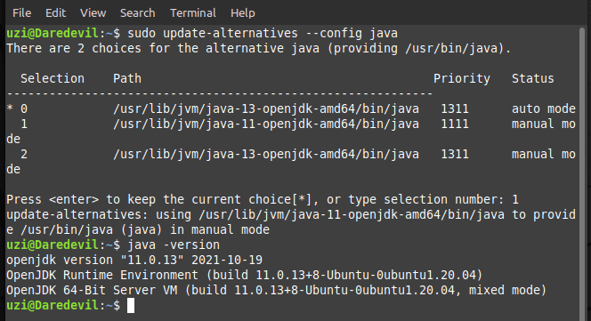 switching to a different java version