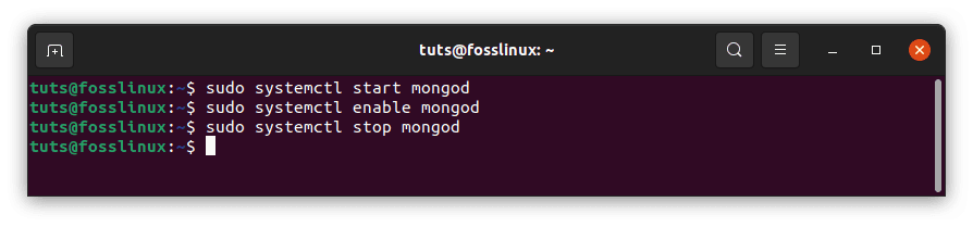 start, enable and stop mongodb