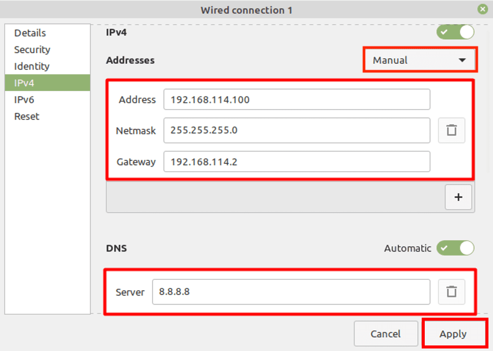 ipv4 manual configuration