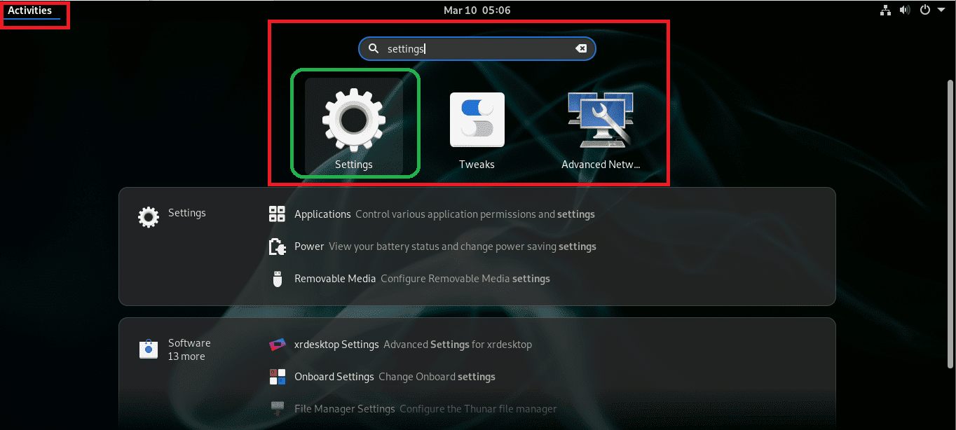 search for settings