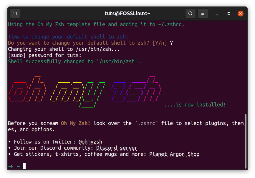 Oh My Zsh First Screen