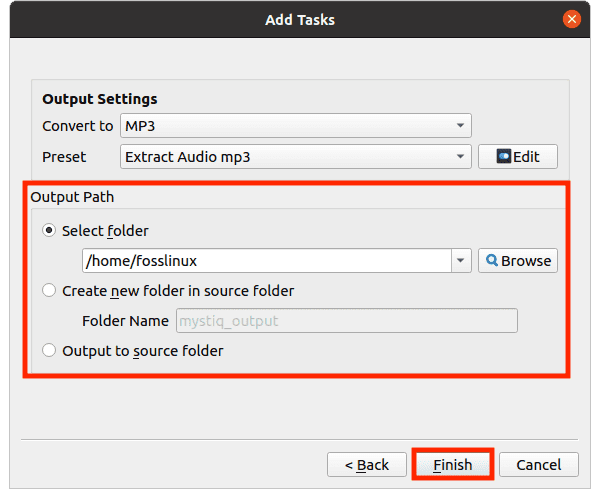 output settings