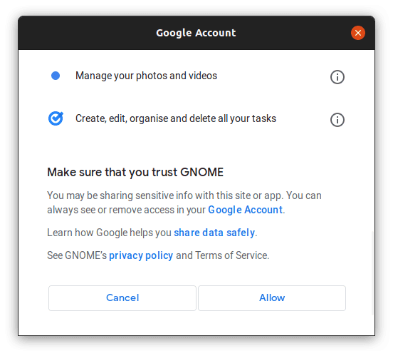 Allowing GNOME to Access google account 