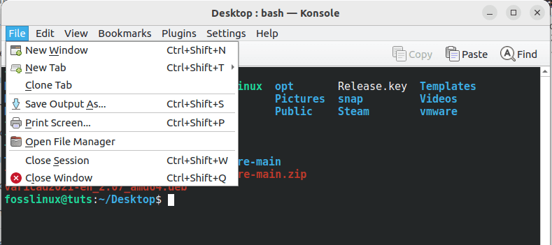 konsole command