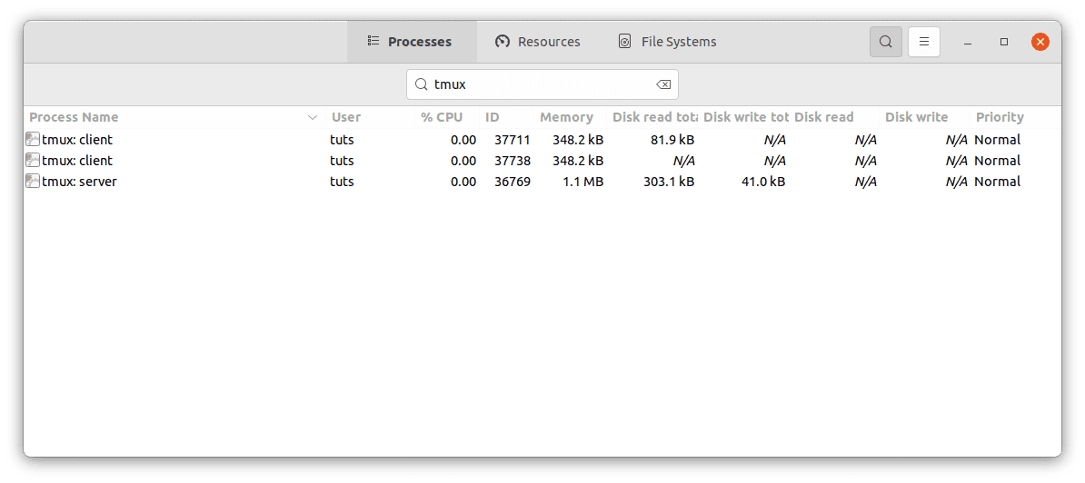 tmux current active process