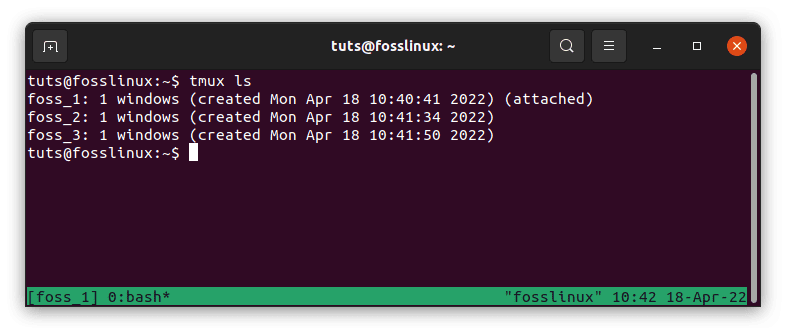 tmux list sessions