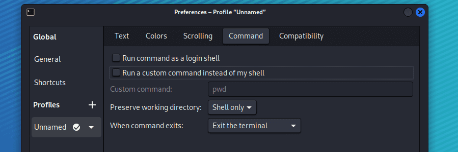 The Command section