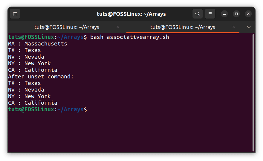 Deleting an element of an associative array