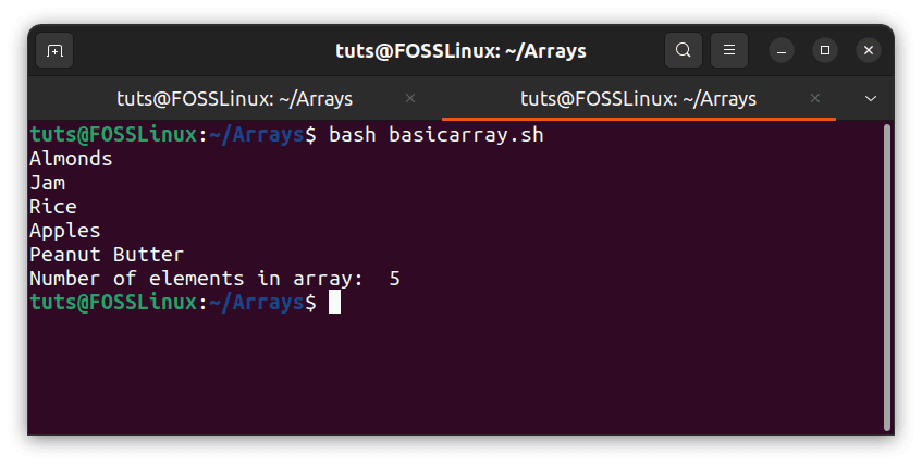 Indexed array number of elements