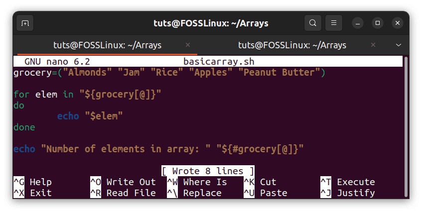 Script for finding number of elements in an indexed array