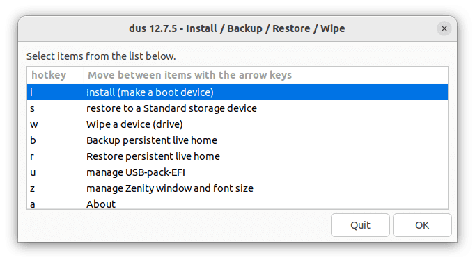 choose install (make a boot device)