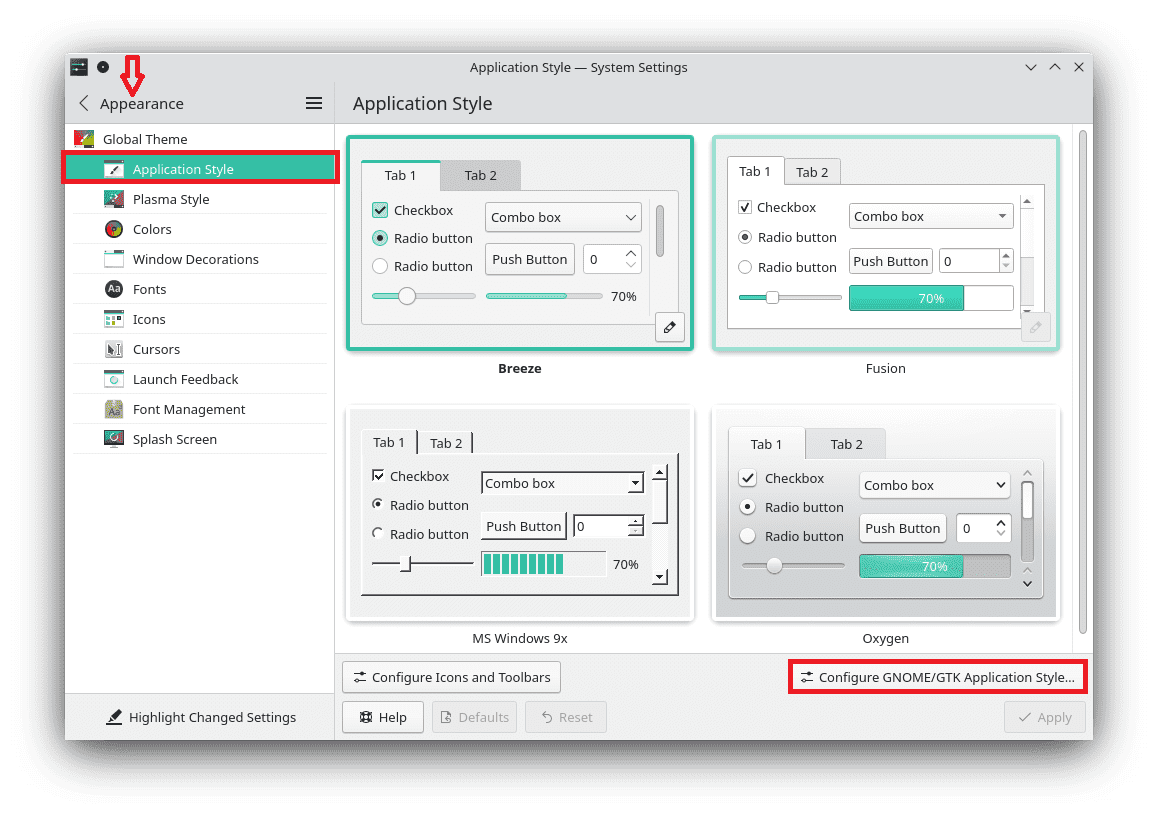 configure gnome application style