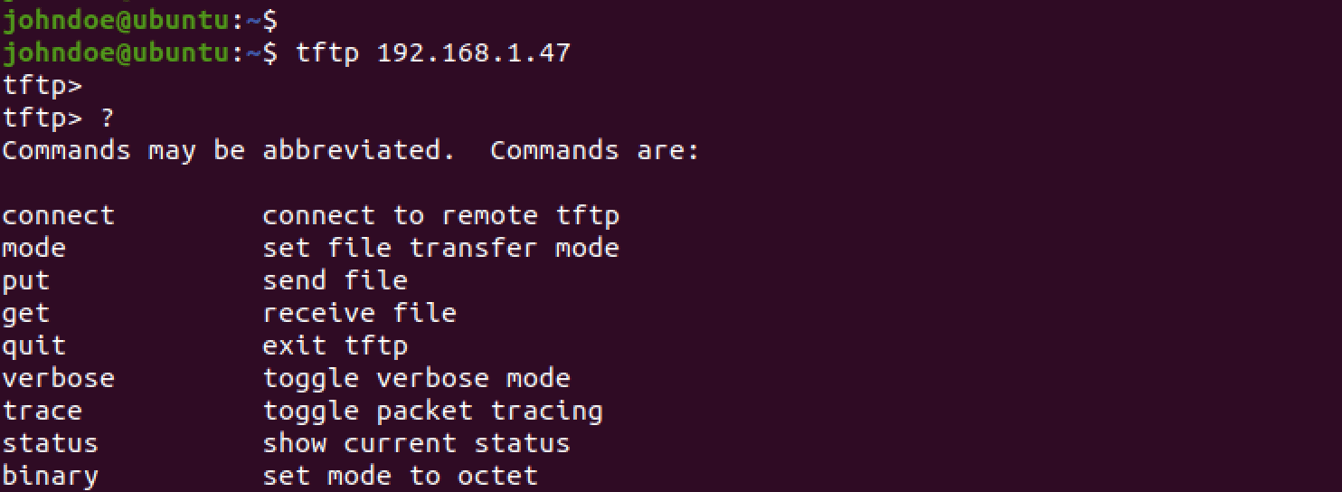 connect to the tftp server