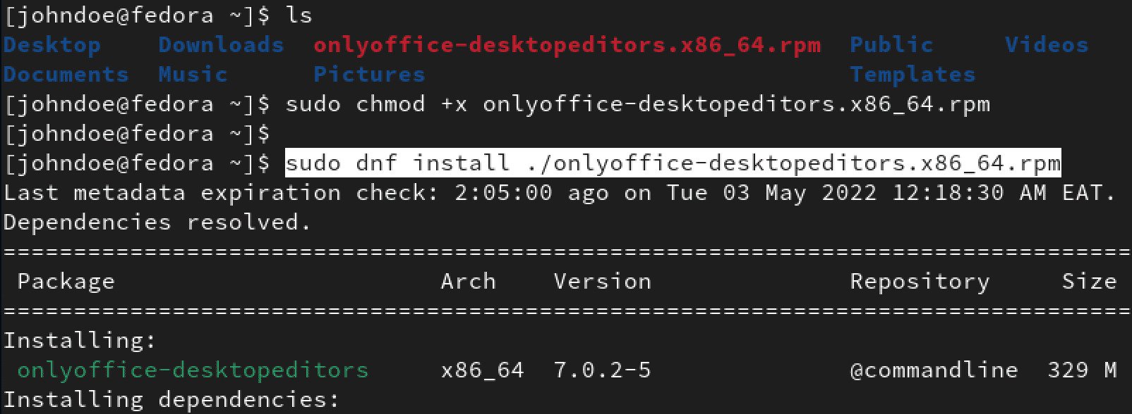 install onlyoffice rpm package