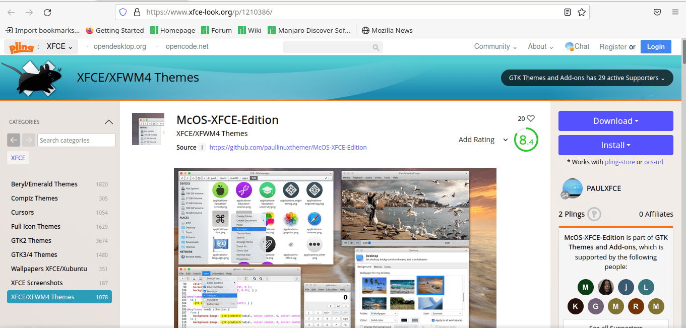 McOS XFCE theme download page