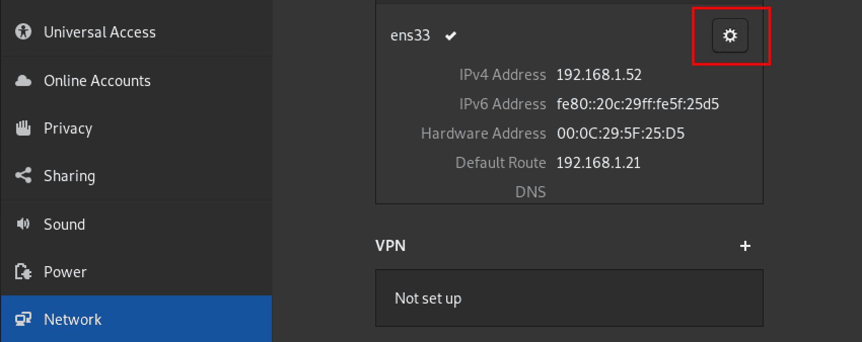 network interface settings