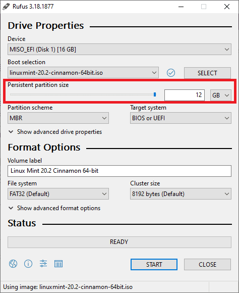 persistent partition size