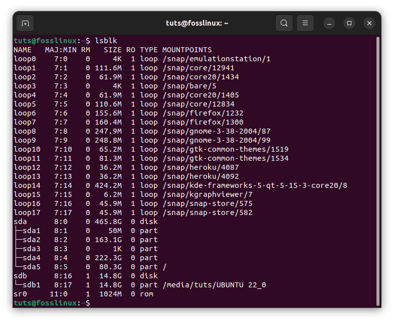 run lsblk command after inserting usb