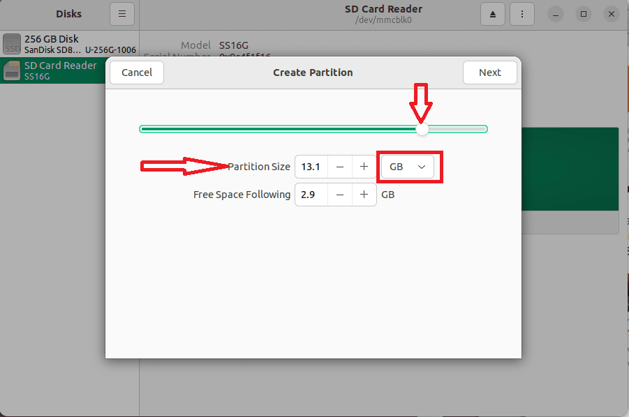 set partition size 