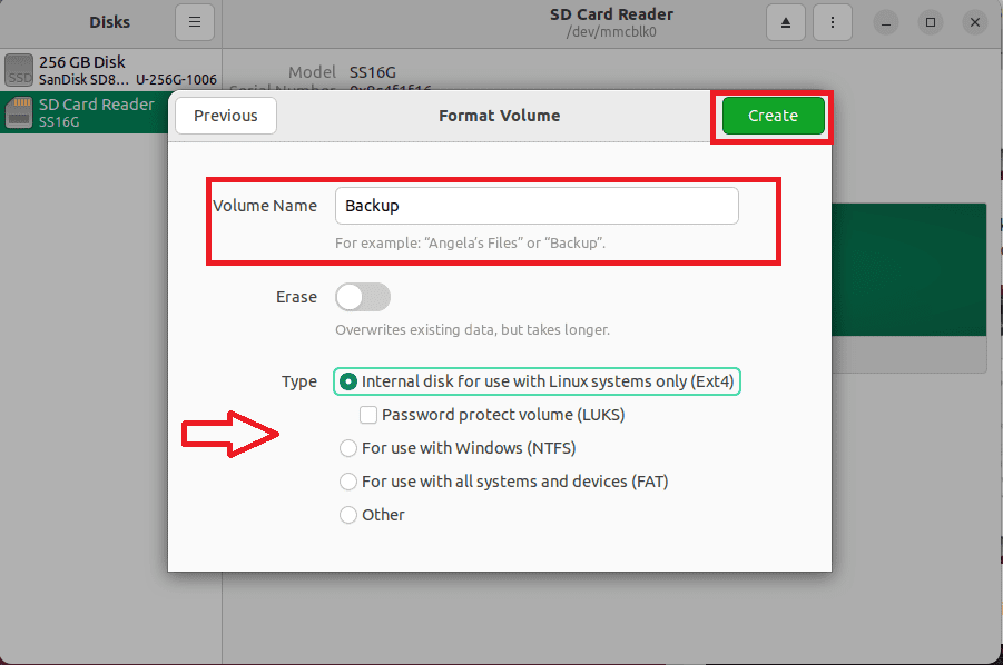 Name partition and select "create"