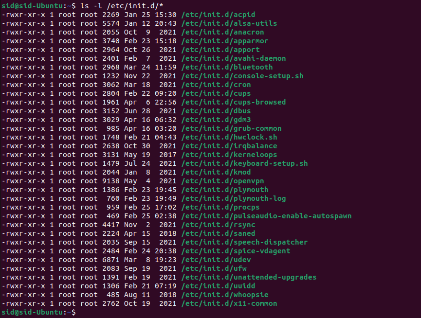 list services using init.d