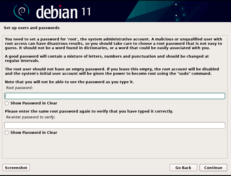 setup root passwords