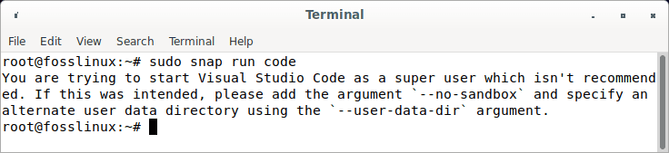 sudo snap run code