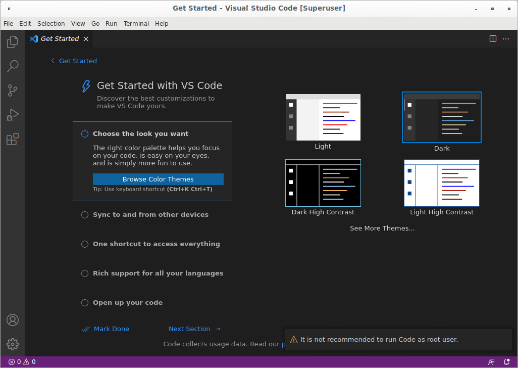 vs code welcome screen