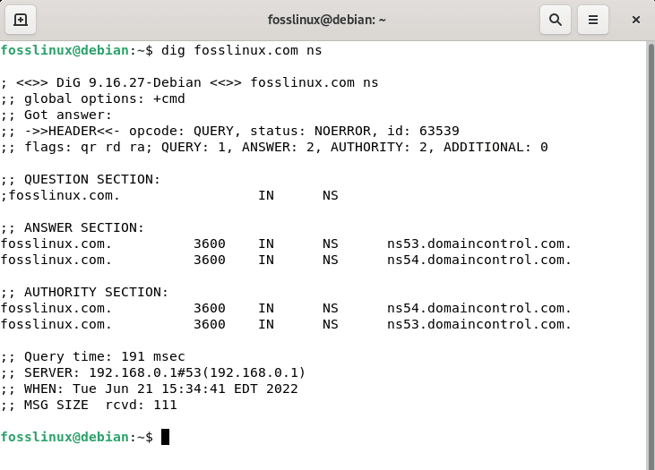 dig fosslinux ns