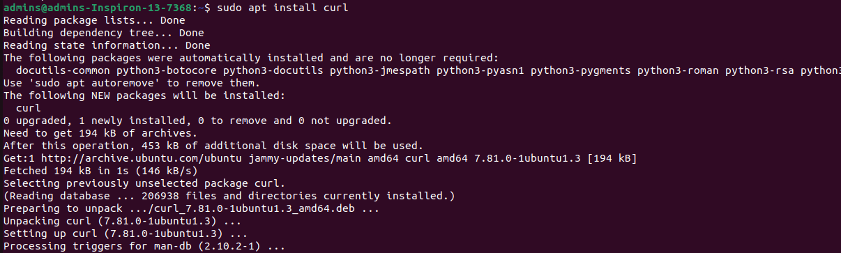 Install curl command