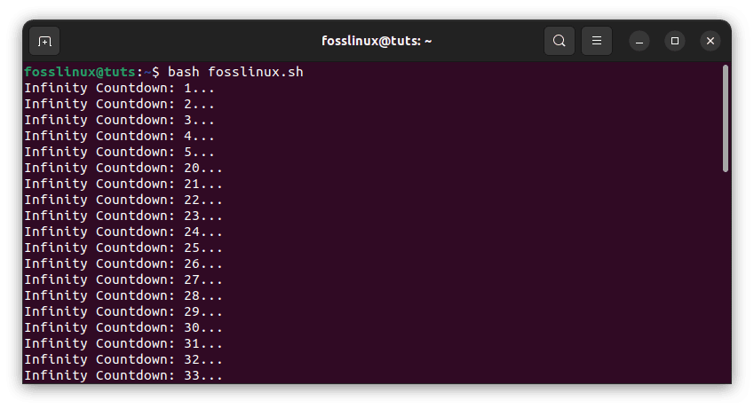 continue command to exit loop output