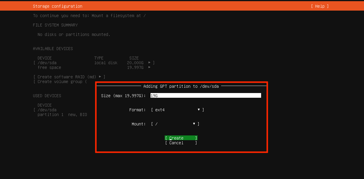 create root partition