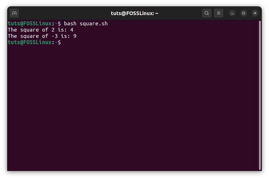 Single parameter squaring example