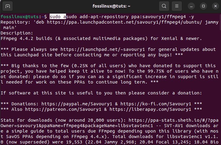 install ffmpeg ppa