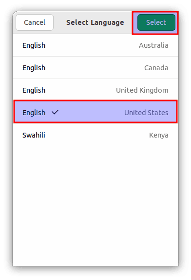 Select language 