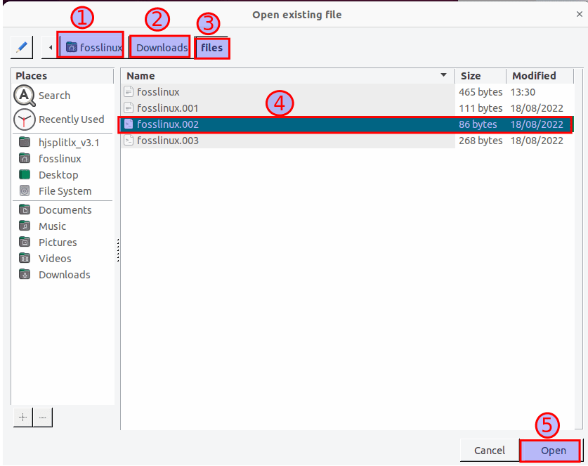 Select your file for split