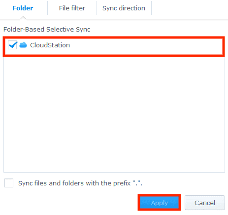 select folders to sync