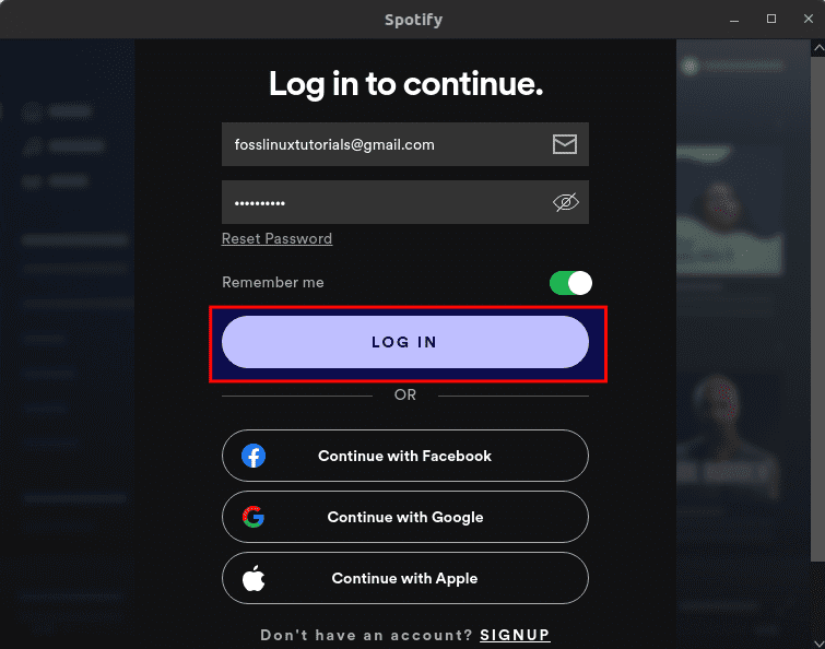 Log in to Spotify