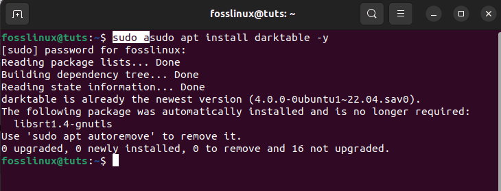 install darktable using ppa