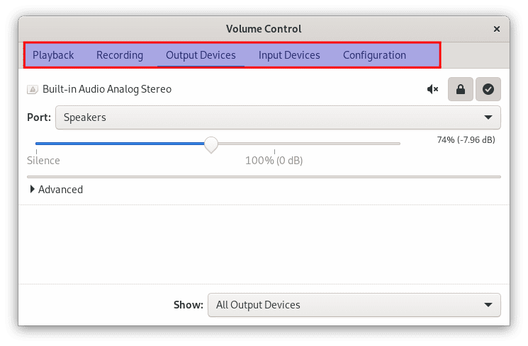 pavucontrol controls