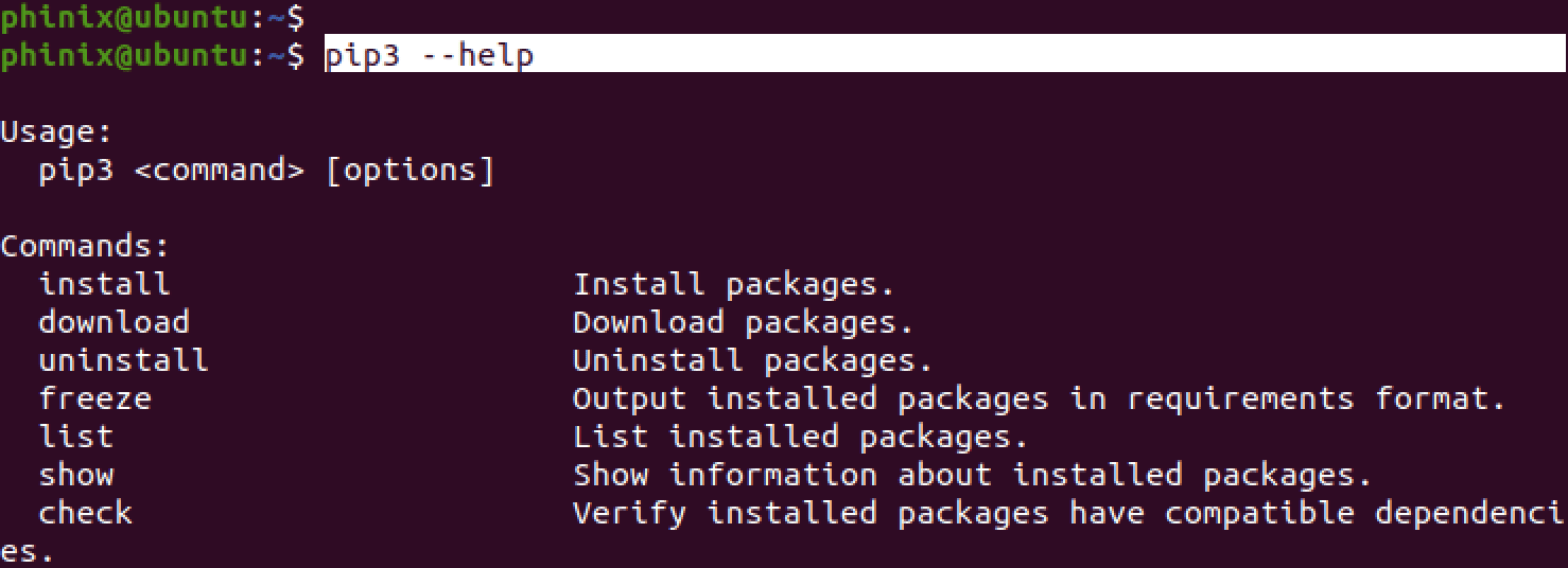pip3 help command