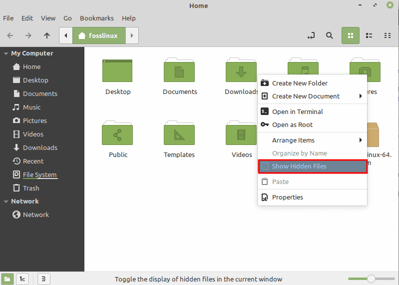 select show hidden files