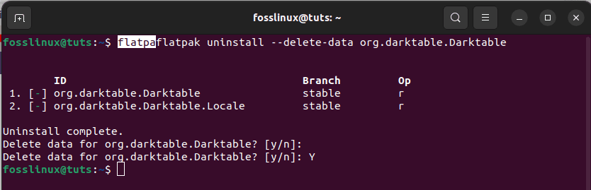 uninstall darktable using flatpak