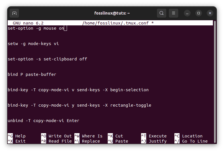 edit tmux config file